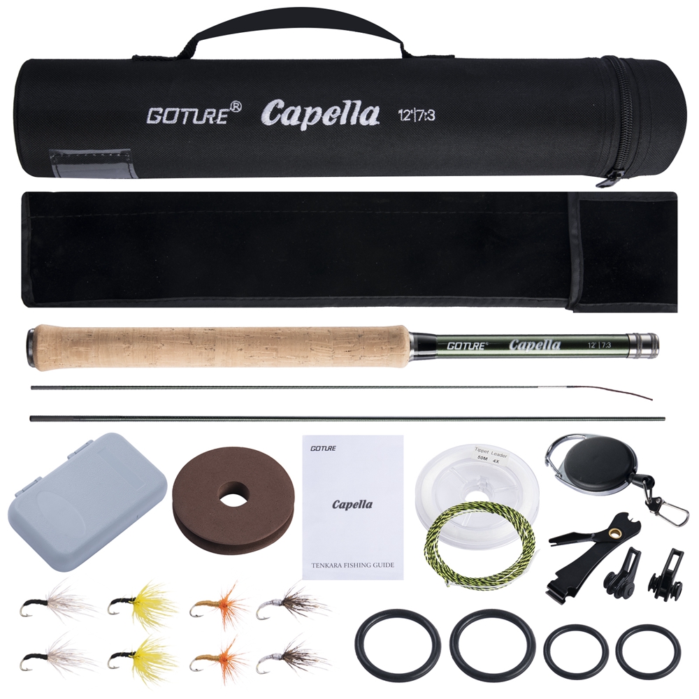 Fishing Rod Fly - GOTENKara-超軽量釣り竿,3.6mコンボ,ライン付きカーボンファイバーアクセサリー,ポータブル,ロッドセット,固定