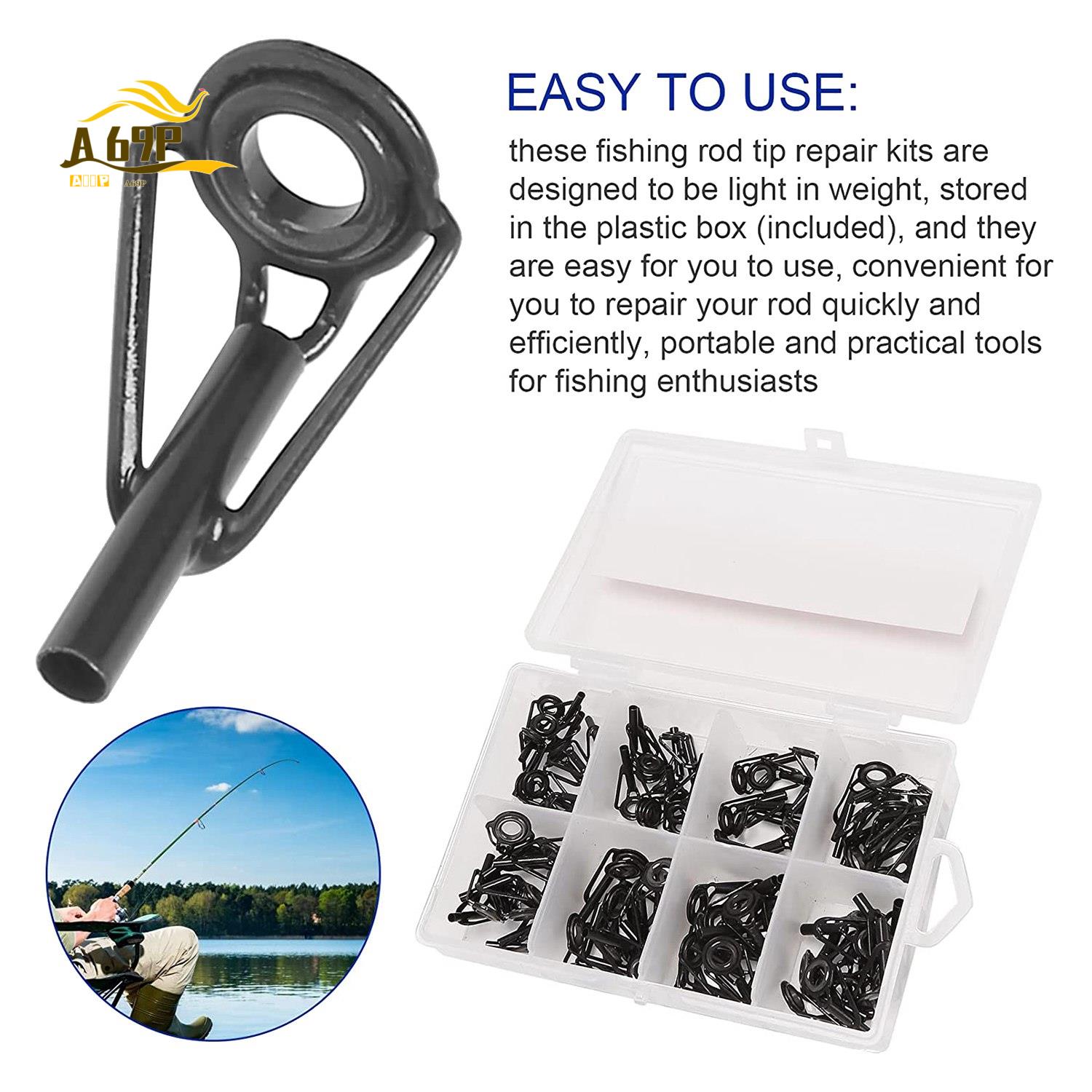 Fishing Rod Tip Replacement - A69P-80 ピース釣り竿先端修理キット淡水海水ロッド用ステンレス鋼リングガイド交換キット
