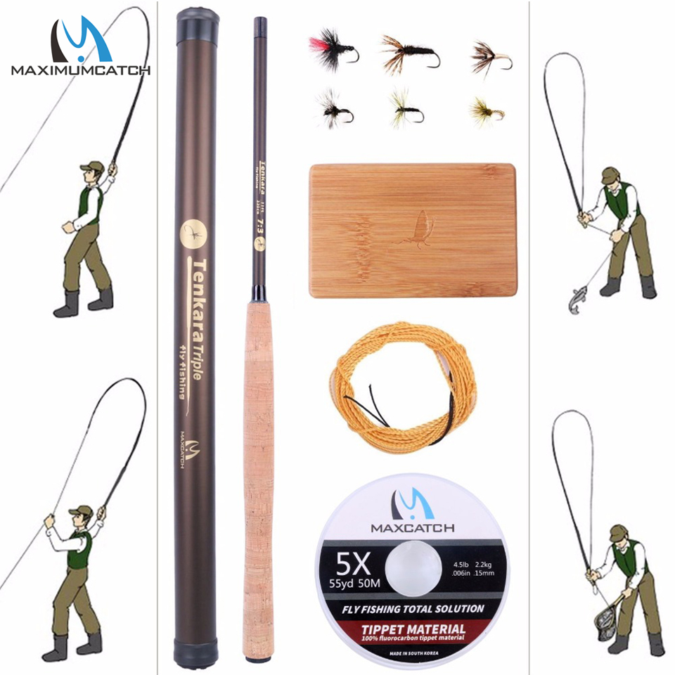 Fishing Rod Fly - Maximumcatch-カーボンファイバーフライ釣り竿,im10/36t,9〜13フィート,木製ボックス,フライ