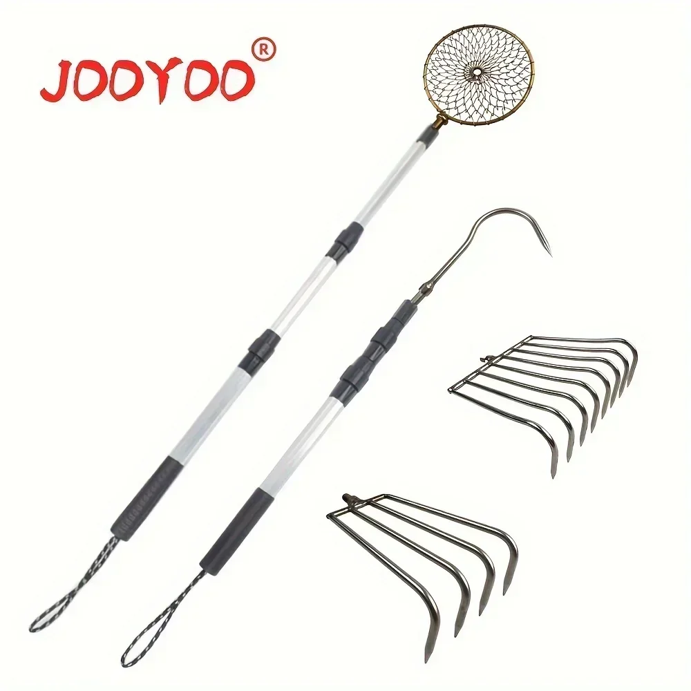 Fishing Rod Ice - JOOYOO 伸縮式アルミ釣竿 格納式ハロースペードフック、アイススクープ、ステンレススチールビーチシェルレーキ付き 1本