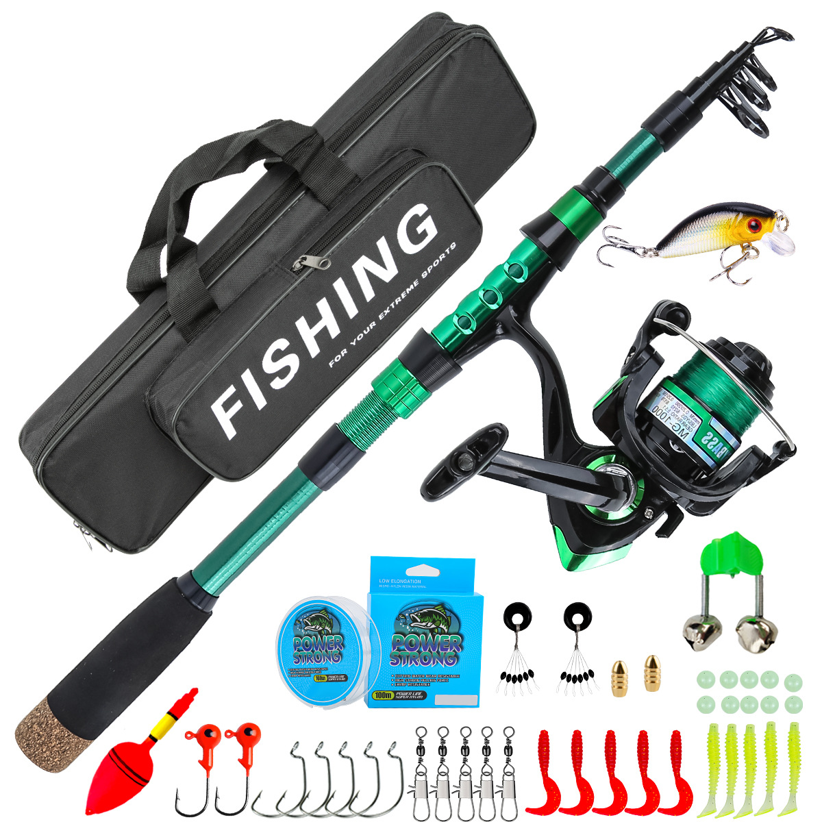Fishing Rod Case - 1.8メートルグリーンカーボンファイバーテレスコピックルアーシーロッドコンボオールインワン釣り道具セット、収納ボックス付き完全釣り具セット