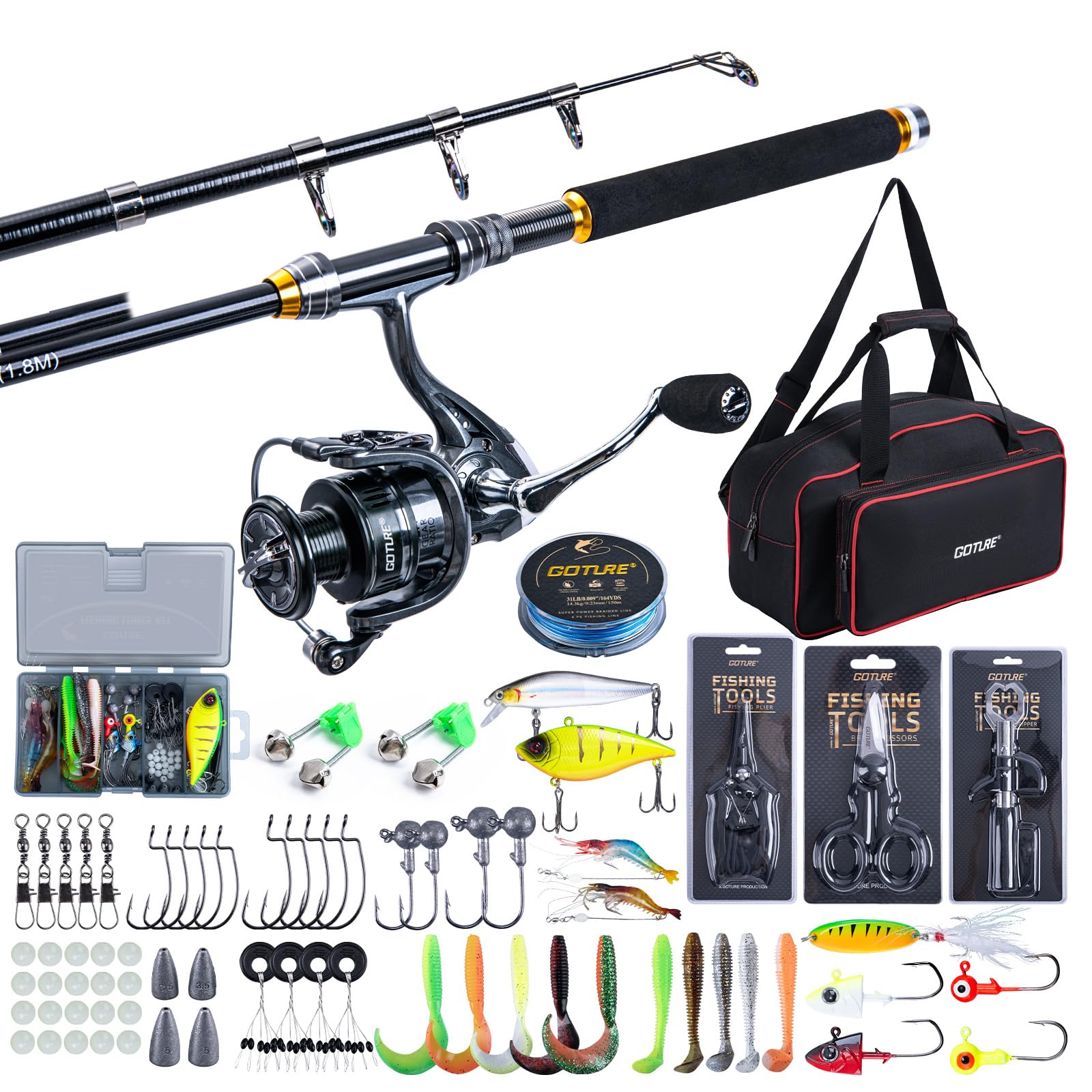 Fishing Rod Spinning - ゴチュール釣り竿とリールコンボ 1.8M-2.7M 伸縮式釣り竿 5.2:1 スピニングリール ライン