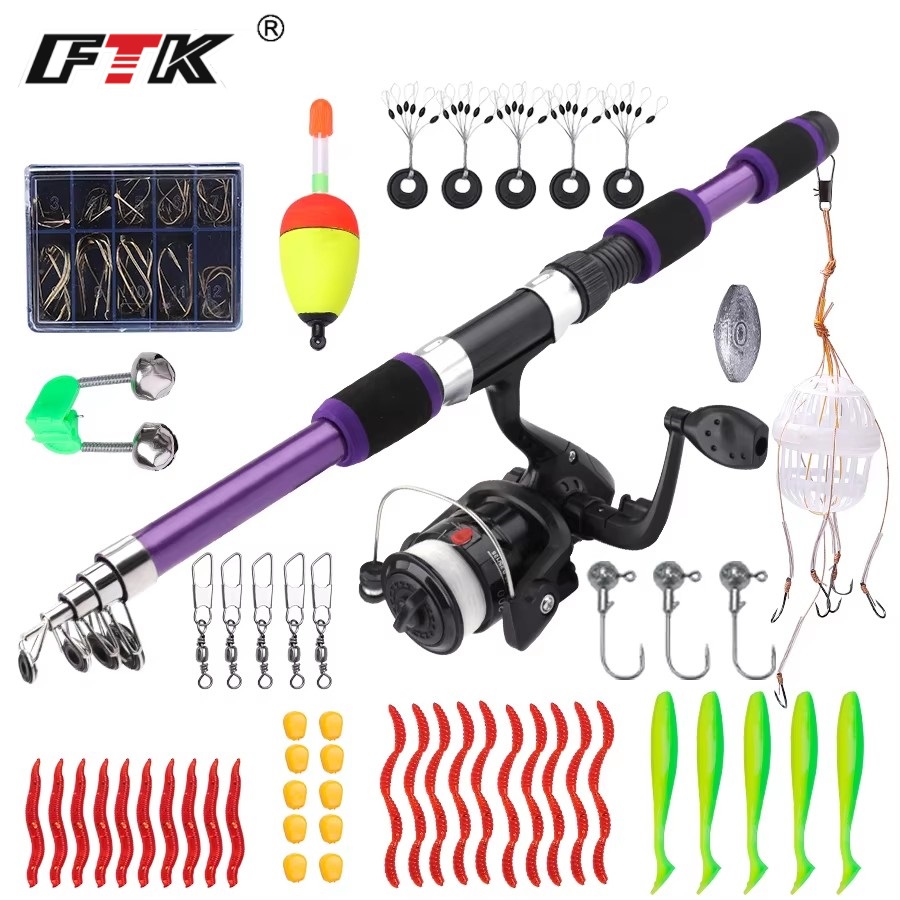 Fishing Rod Combo - FTK 1.8M ポータブルスピニングフィッシングロッドリールフルキット カーボンファイバー鯉ロッドホイールトラベルセットアクセサリー