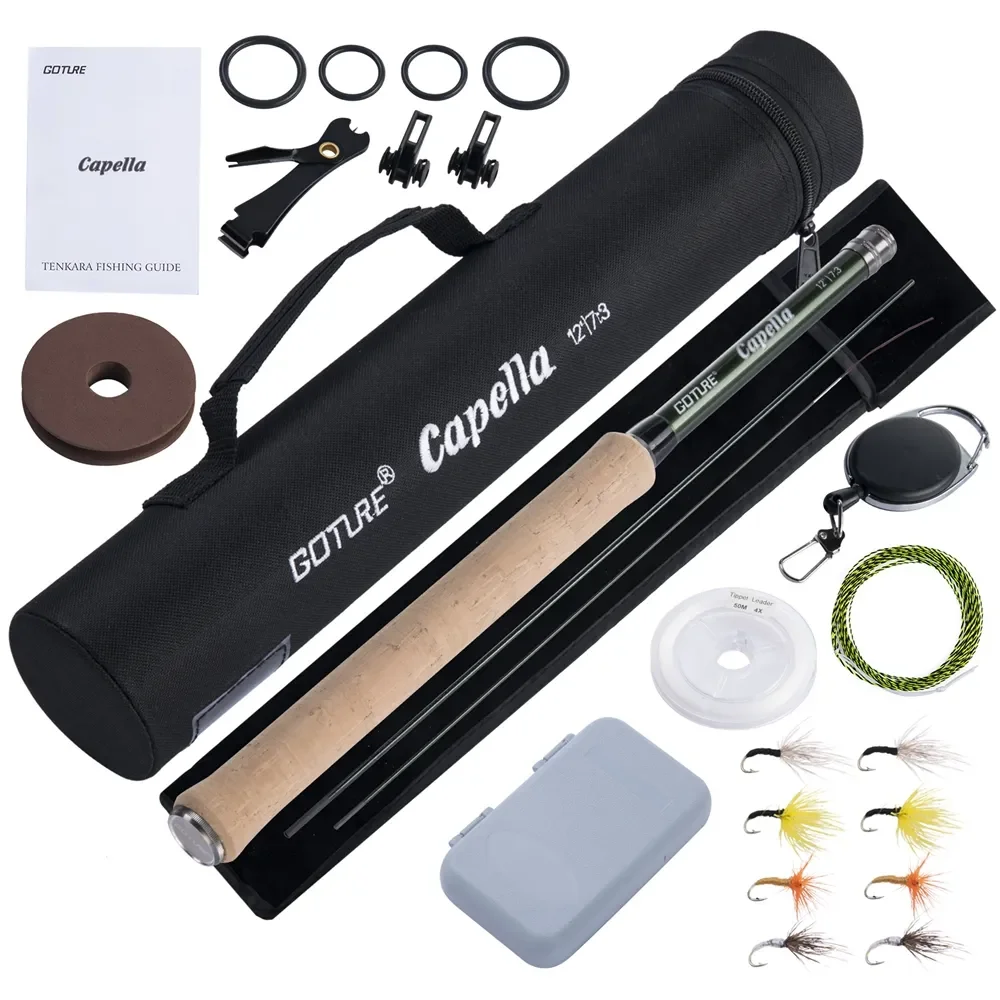 Fishing Rod Fly - Goture 12FT クラシックテンカラフライフィッシングロッドコンボ 超軽量ポータブルIM8カーボンファイバートラウトロッド フライ、ライン、ルアーセット付き