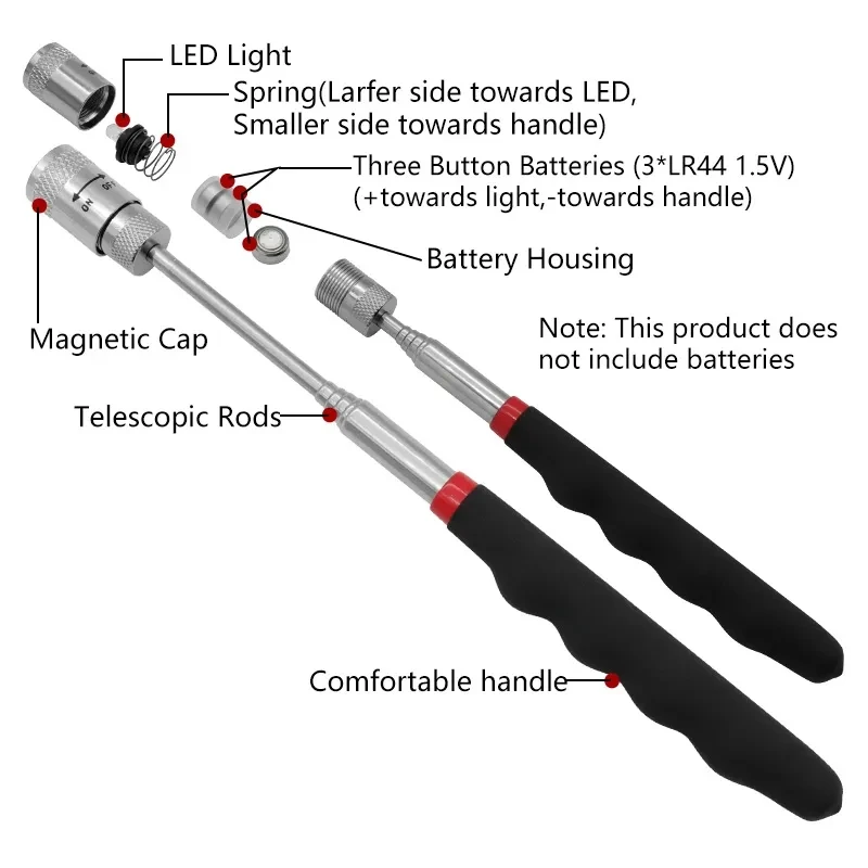 LEDライト付き伸縮式磁気ペン拡張可能なピックアップロッドミ - Fishing Rod Telescopic のレビューと価格