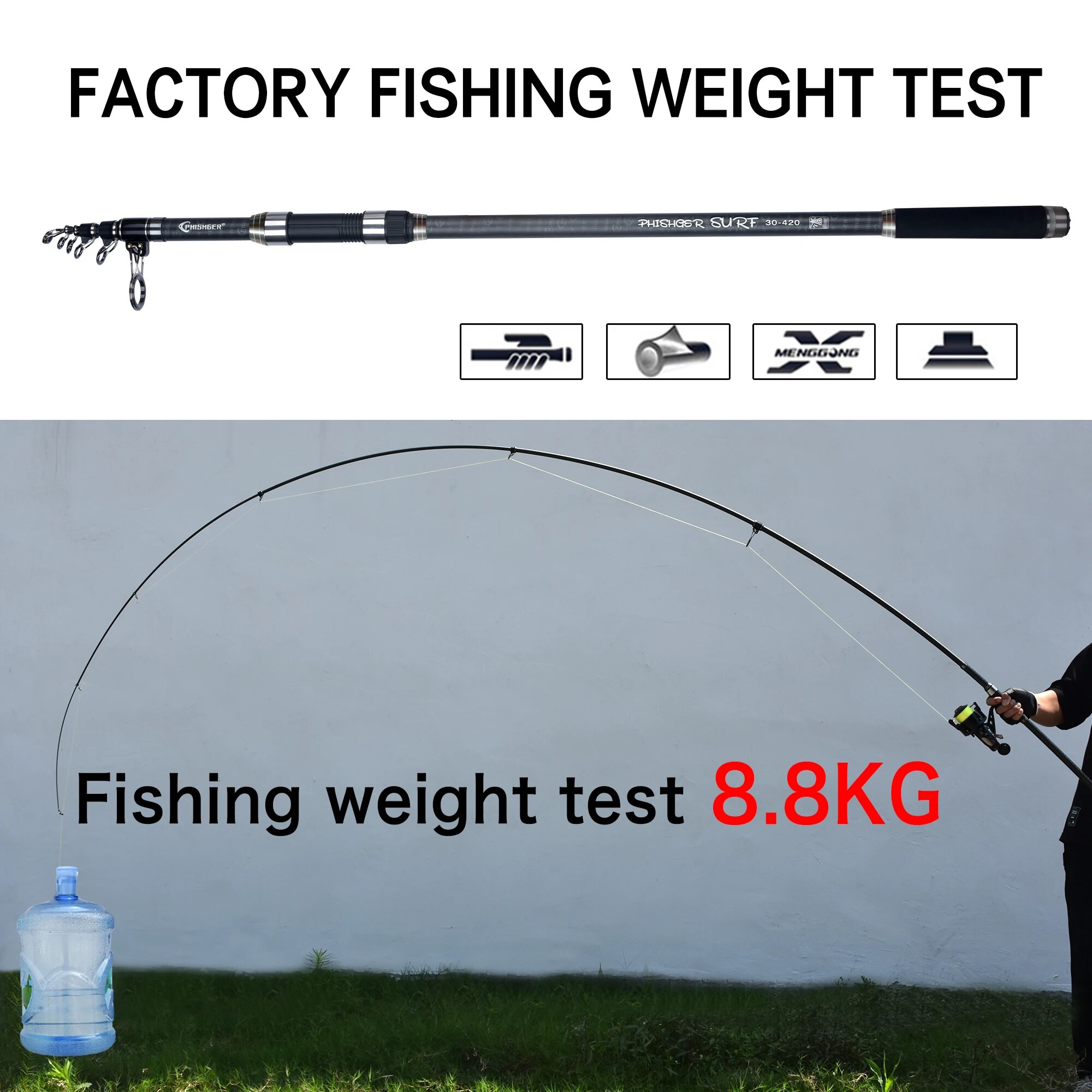Phishger-伸縮式サーフスピニングロッド,カーボンフィ - Fishing Rod Surf のレビューと価格