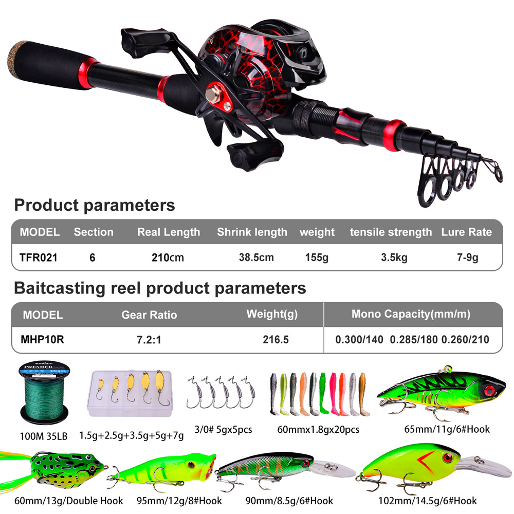 カーボンファイバーロングキャスティングベイトキャスティングシ - Fishing Rod Combo のレビューと価格